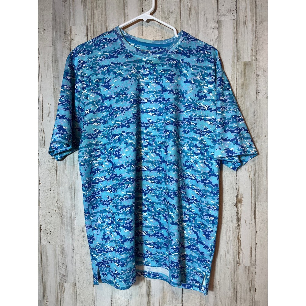 Reel Legends Mens Blue Camo Short Sleeve Shirt L